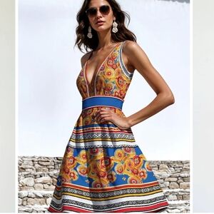 Aerie Multicolor V-Neck Mini Dress